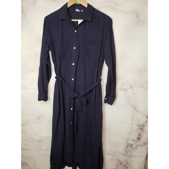 GAP blue button down long sleeve collared casual midi dress SP - Picture 1 of 11